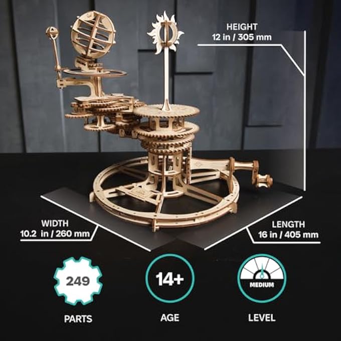 MECHANICAL TELLURION 3D PUZZLE PLANETARIUM SOLAR SYSTEM MODEL KIT FOR SELF-ASSEMBLY IDEA EARTH AND MOON JIGSAW 3D WOODEN PUZZLES FOR ADULTS ROTATING ASTRONOMY - Image 2